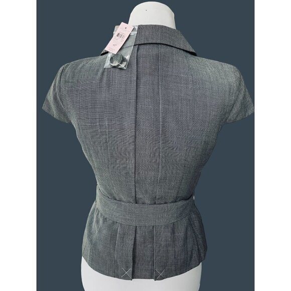 ANN TAYLOR LOFT LADIES PETITE LINED GRAY TWEED BUTTON UP BELTED SS JACKET NWT 4P - Picture 9 of 9